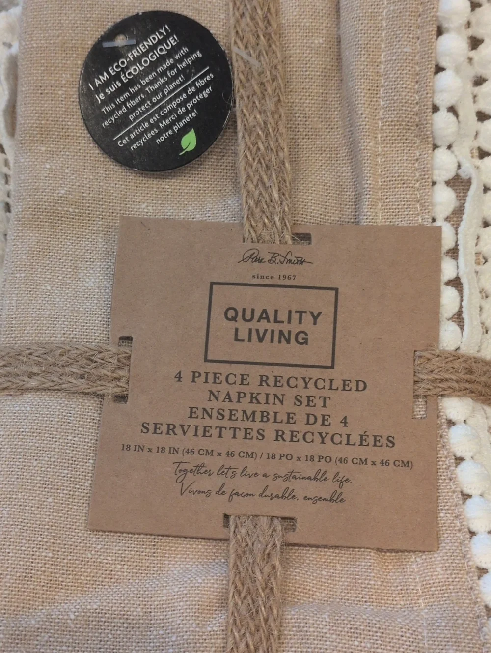 NWT  Set Of Two Beige Recycled Napkin Set - 4 Piece x 2= 8 Napkins